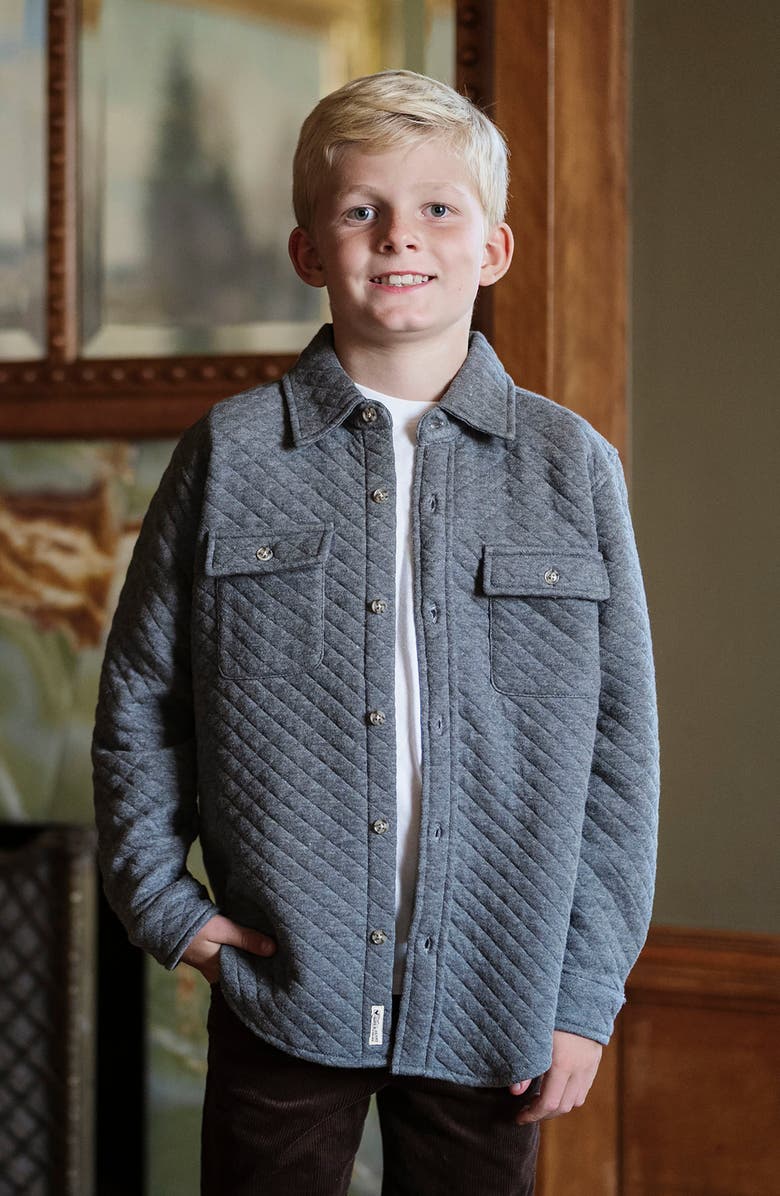 Hope & Henry Kids' Long Sleeve Quilted Button Down Shirt Jacket, Alternate, color, Quilted Dark Gray Heather