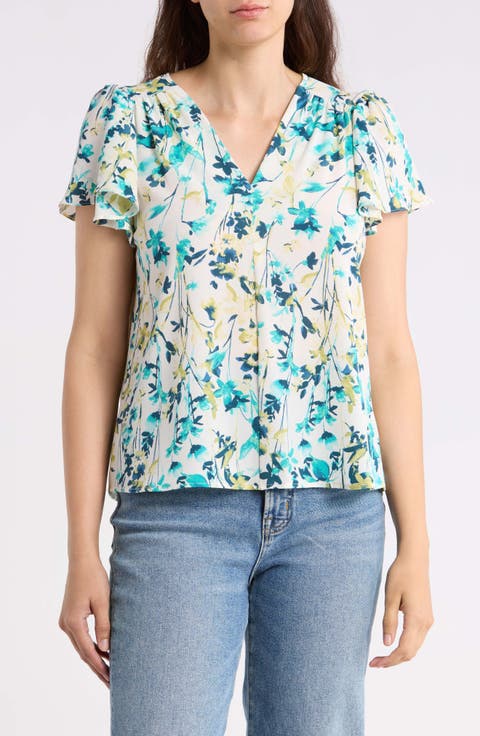 Floral Flutter Sleeve Top