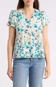 Renee C Floral Flutter Sleeve Top