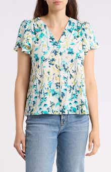 Renee C Floral Flutter Sleeve Top