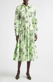 Emilia Wickstead Marione Lilac, Lilies & Cherry Print Long Sleeve Organic Cotton Shirtdress