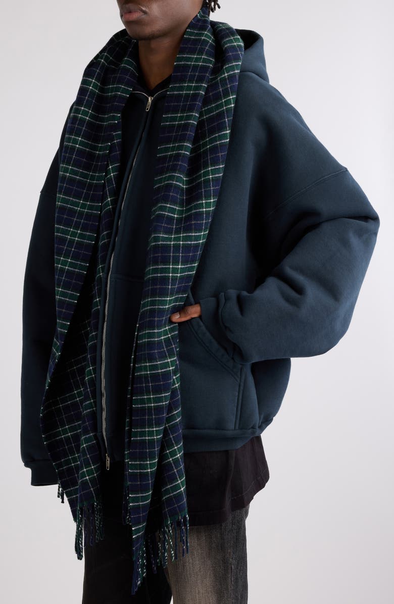 Balenciaga Oversize Full Zip Hoodie with Scarf Detail, Alternate, color, Deep Blue/ Black