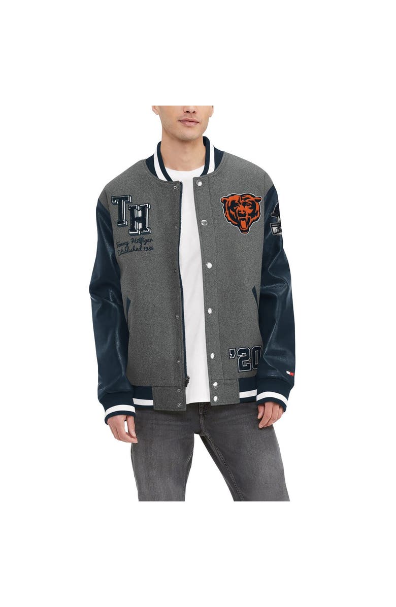 Tommy Hilfiger Men's Tommy Hilfiger Heather Gray/Navy Chicago Bears Gunner Full-Zip Varsity Jacket, Alternate, color, Heather Gray