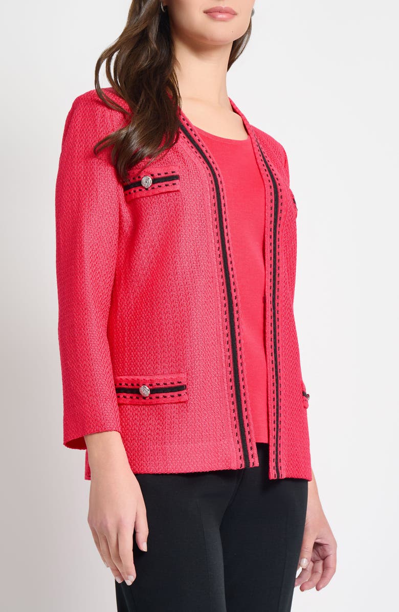 Ming Wang Heritage Fit Contrast Trim Knit Jacket, Alternate, color, Vibrant Fuchsia/ Black