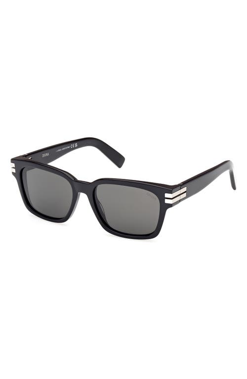 Zegna 55mm Polarized Rectangular Sunglasses In Black