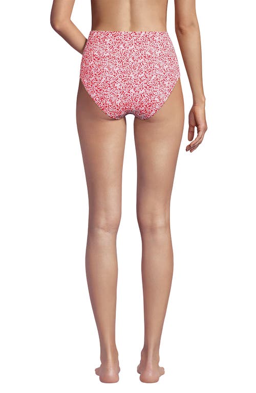 Shop Lands' End Chlorine Resistant Pinchless High Waisted Bikini Bottoms In Coral Rose/white Ditsy Lilies