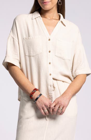 Thread & Supply Alcove Three-quarter Sleeve Button-up Top