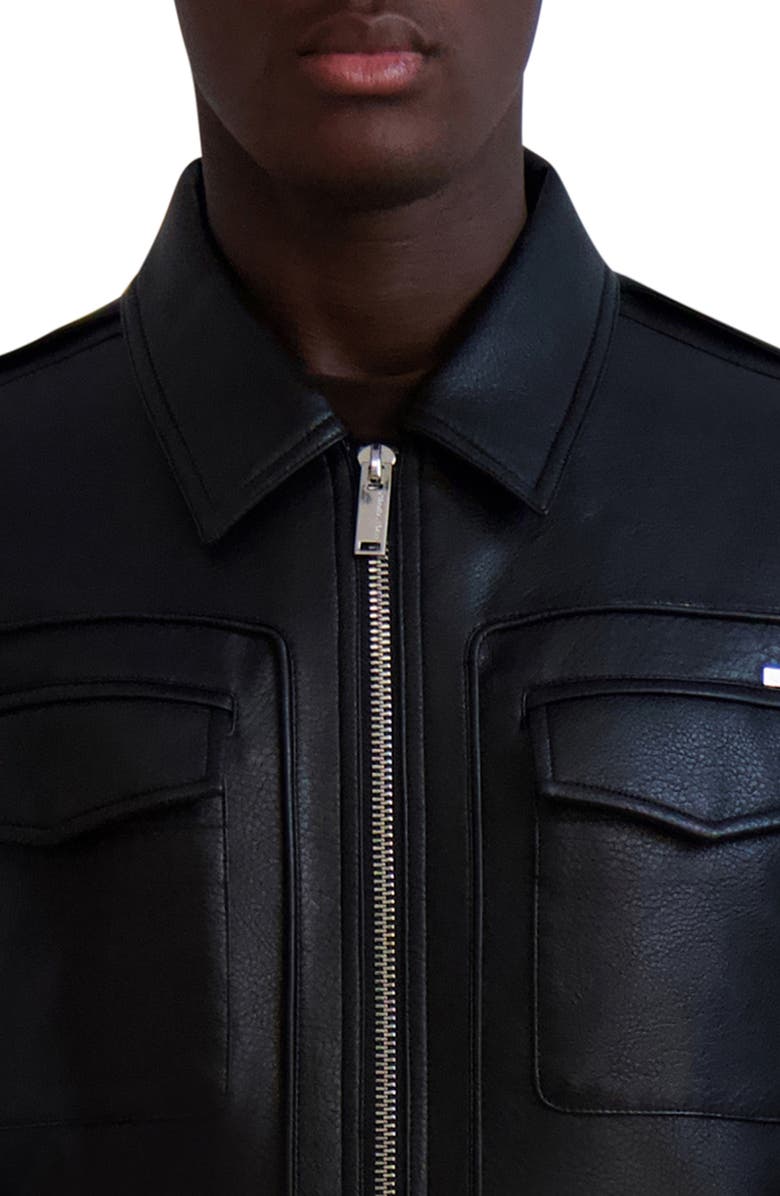 KARL LAGERFELD PARIS Faux Leather Trucker Jacket, Alternate, color, Black