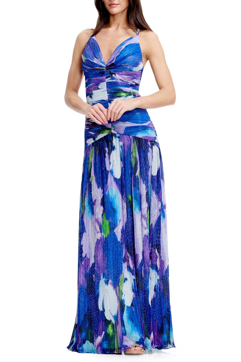Elora Metallic Floral Gown, Main, color, ELECTRIC BLUE MULTI