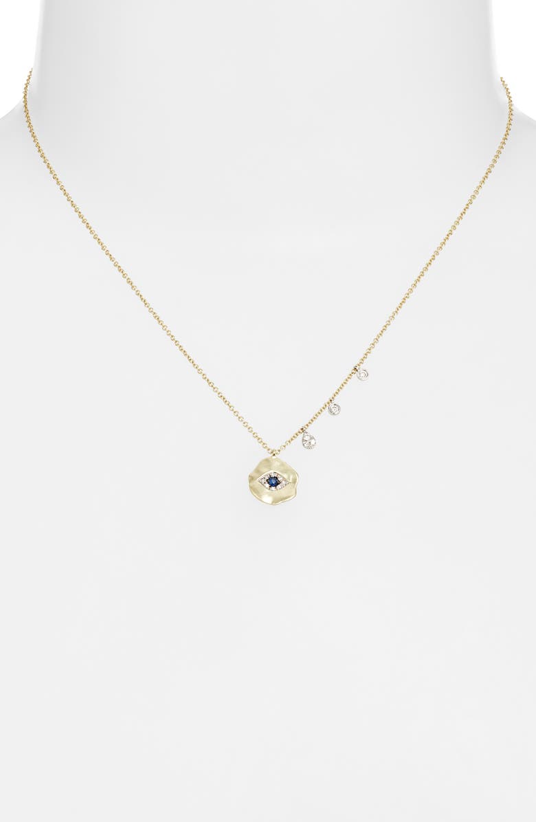 Meira T Diamond & Sapphire Evil Eye Pendant Necklace, Alternate, color, Gold