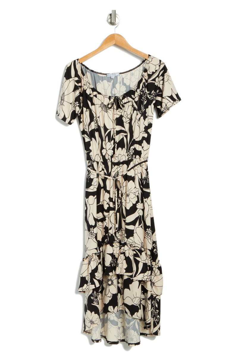 Velvet Torch Off-Shoulder Floral Print Tiered Midi Dress, Alternate, color, 