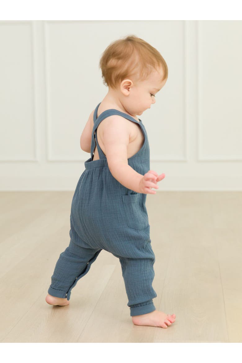 Baby Boys Cotton Gauze Overall Jumpsuit, Alternate, color, Steel Blue