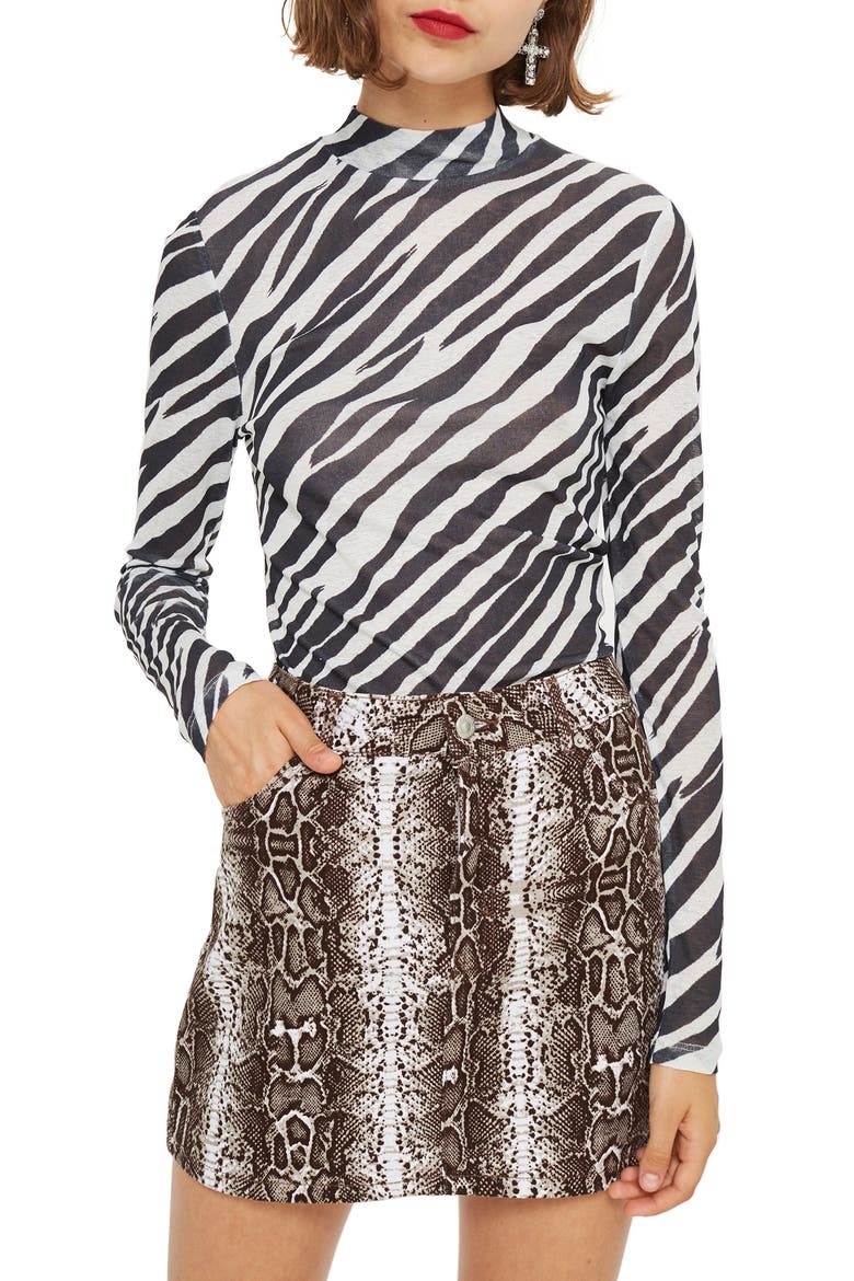 Zebra Print Mock Neck Top, Main, color, BLACK MULTI