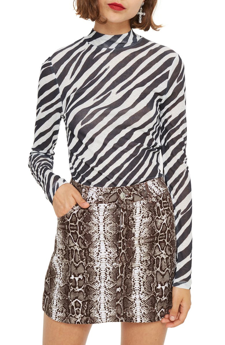 Topshop Zebra Print Mock Neck Top, Main, color, 