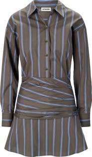 STAUD Indya Pinstripe Button-Up Mini Shirtdress