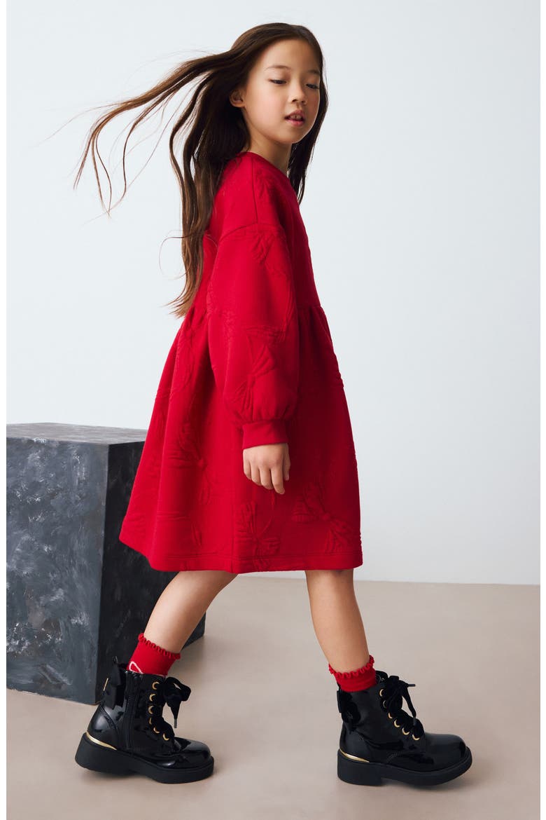 Kids' Bow Sweatshirt Dress, Alternate, color, RED