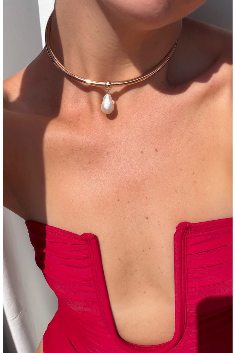Talia Pearl Choker, Alternate, color, 14K GOLD PLATED