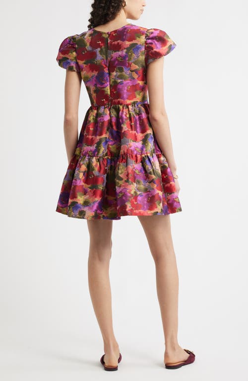 Chelsea28 Puff Sleeve Floral Jacquard Tiered Dress