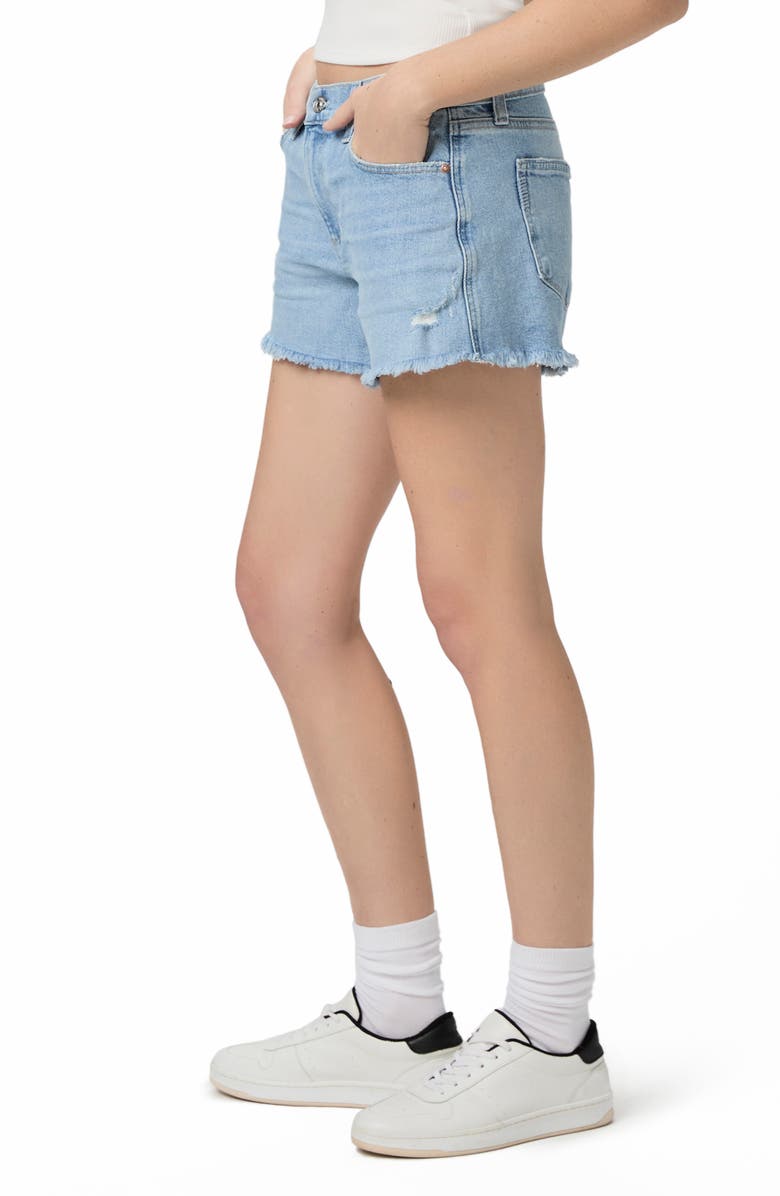 PAIGE Dylan Frayed Mid Rise Denim Shorts, Alternate, color, My Girl Distressed