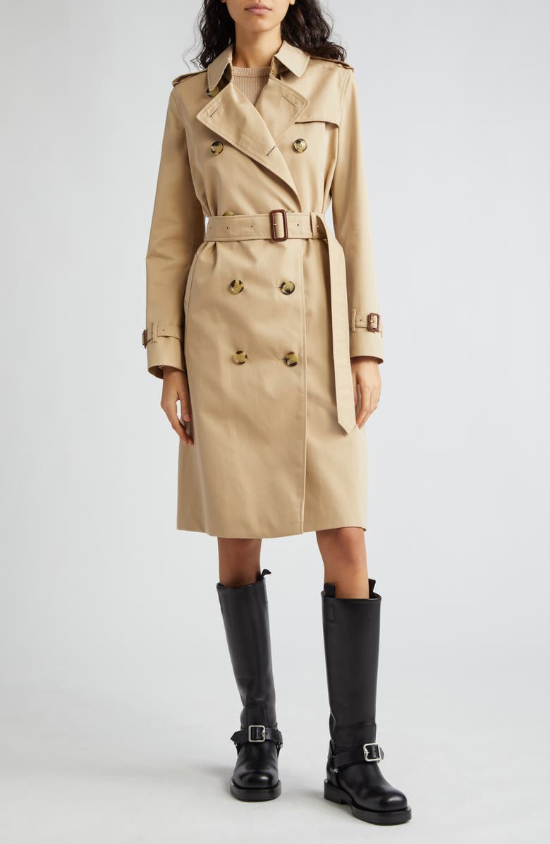 Burberry Kensington Double Breasted Trench Coat, Main, color, Honey