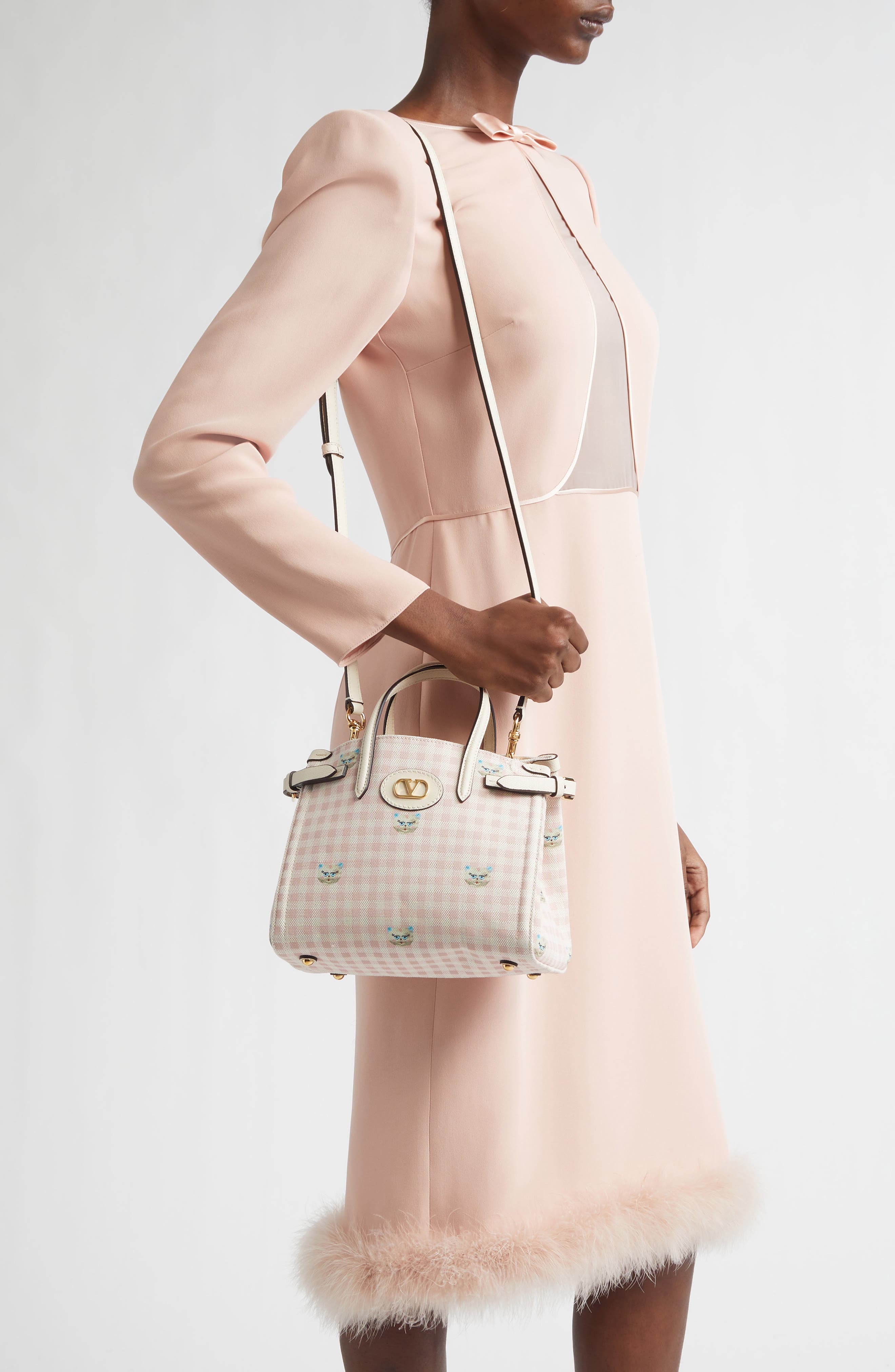 Valentino Garavani Small Antibes Gingham Canvas Tote, Alternate, color, Ivory/ Multi