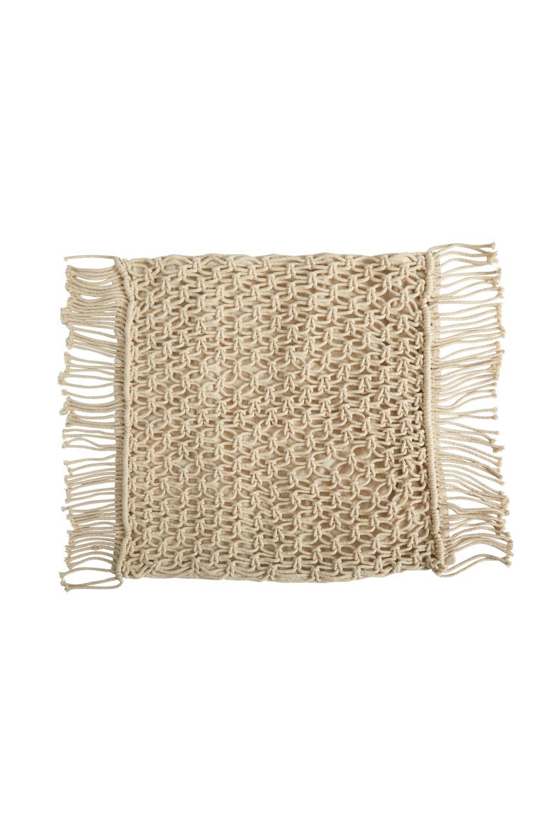18-in Boho Fringed Woven Macrame Decorative Pillow Cover, Main, color, Beige