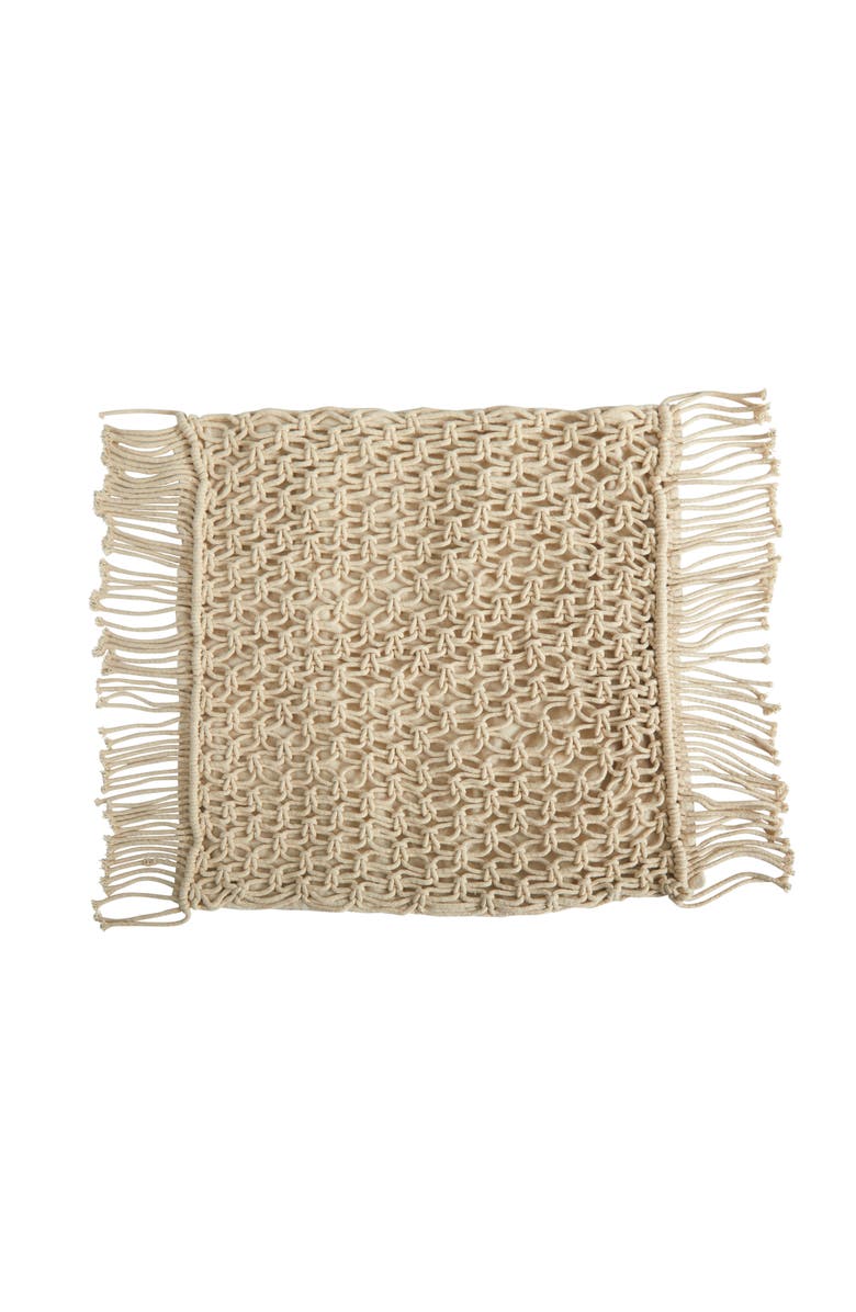 NEARLY NATURAL 18-in Boho Fringed Woven Macrame Decorative Pillow Cover, Main, color, Beige