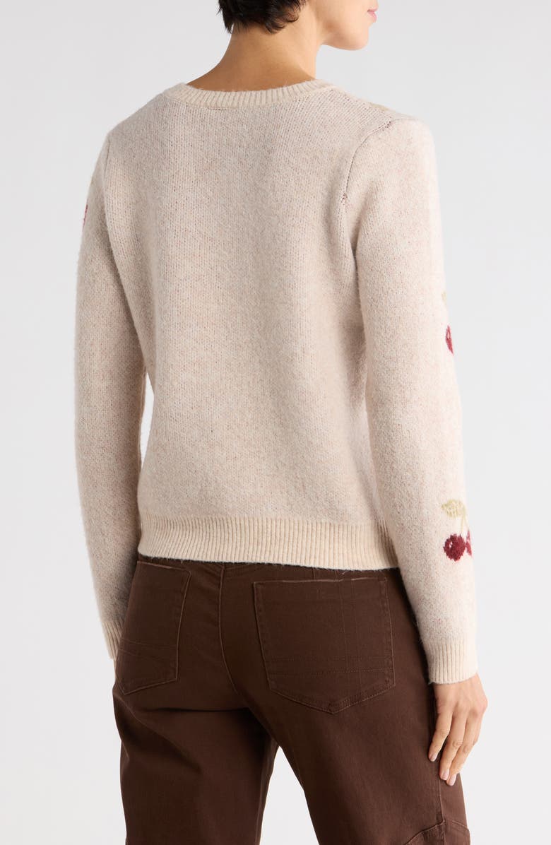 Bobeau Cherry Jaquard Cardigan, Alternate, color, Oatmeal/ Dark Red