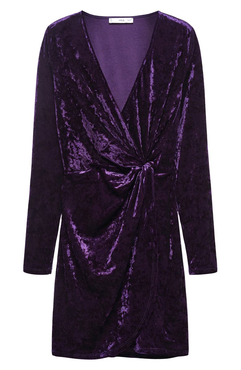 MANGO Knot Long Sleeve Crushed Velvet Dress, Main, color, 