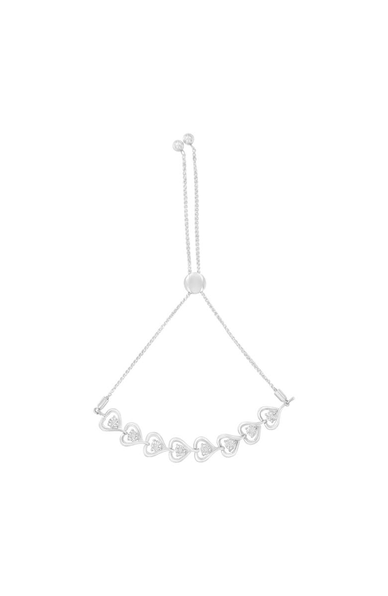 Haus of Brilliance Silver Diamond Woven Heart Bolo Bracelet, Main, color, White