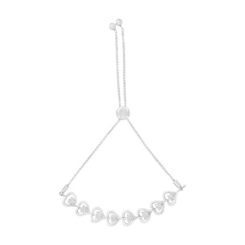 Silver Diamond Woven Heart Bolo Bracelet