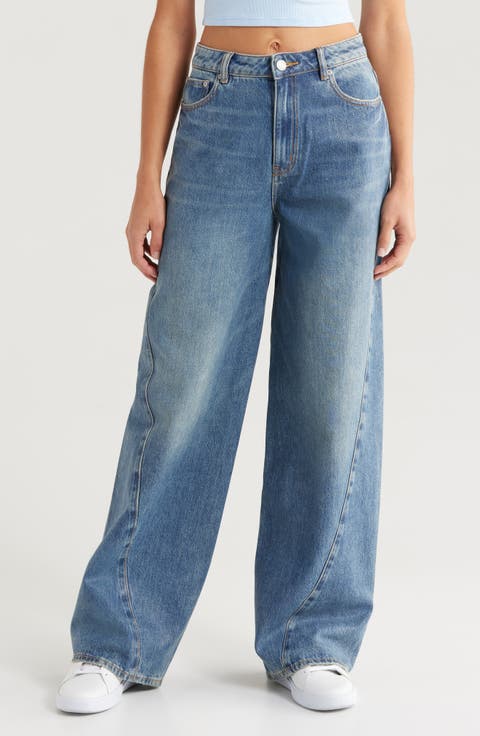 Twisted Coated Baggy Wide Leg Jeans