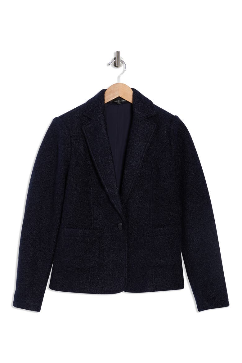 Notch Lapel Bouclé Blazer, Alternate, color, NAVY