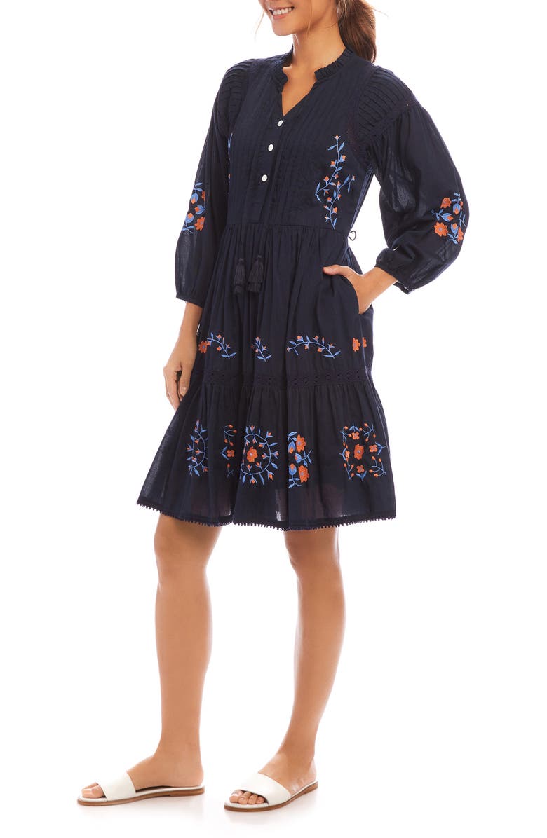 Karen Kane Floral Embroidered Pintuck Pleat Long Sleeve Dress, Alternate, color, 