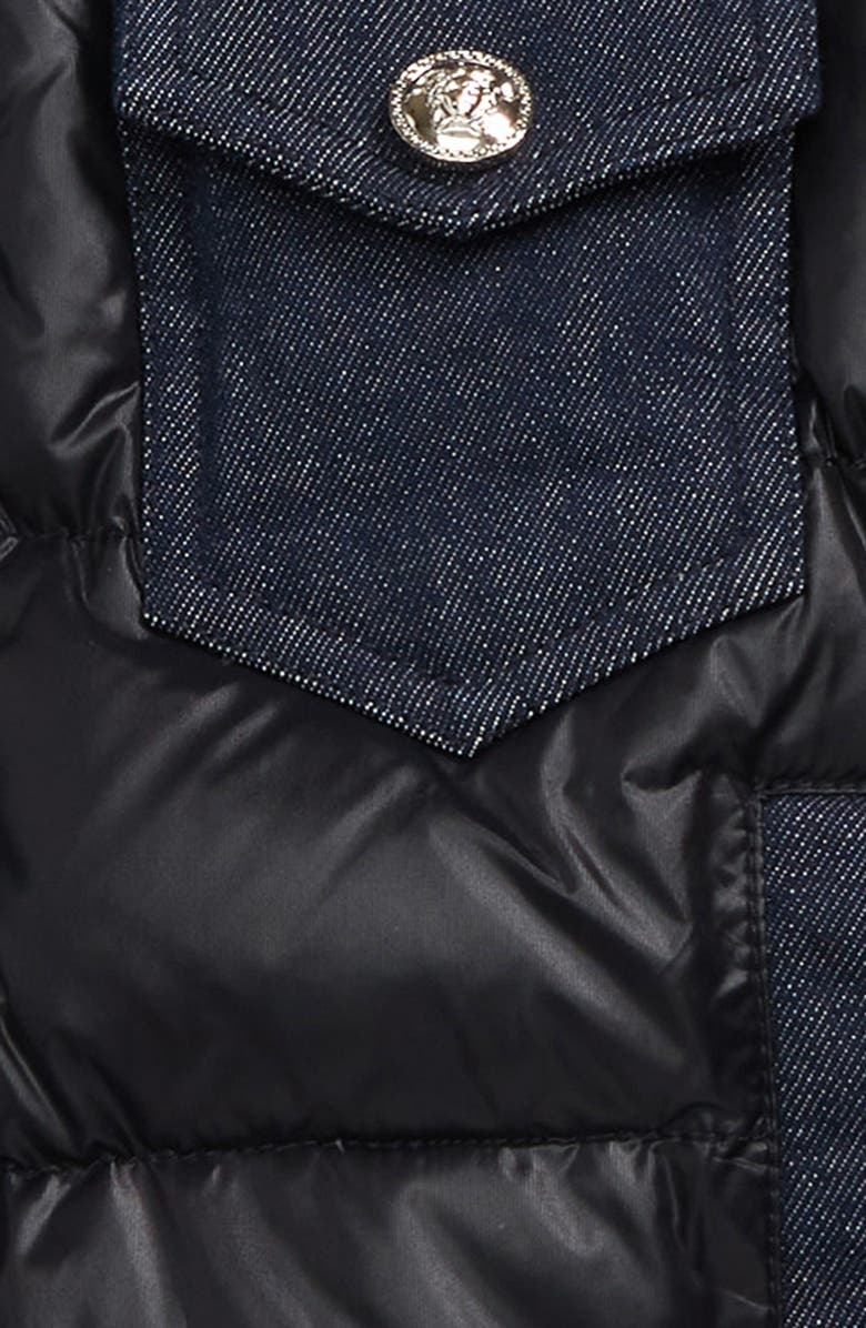 Versace Kids' Down Puffer Denim Trucker Jacket, Alternate, color, 