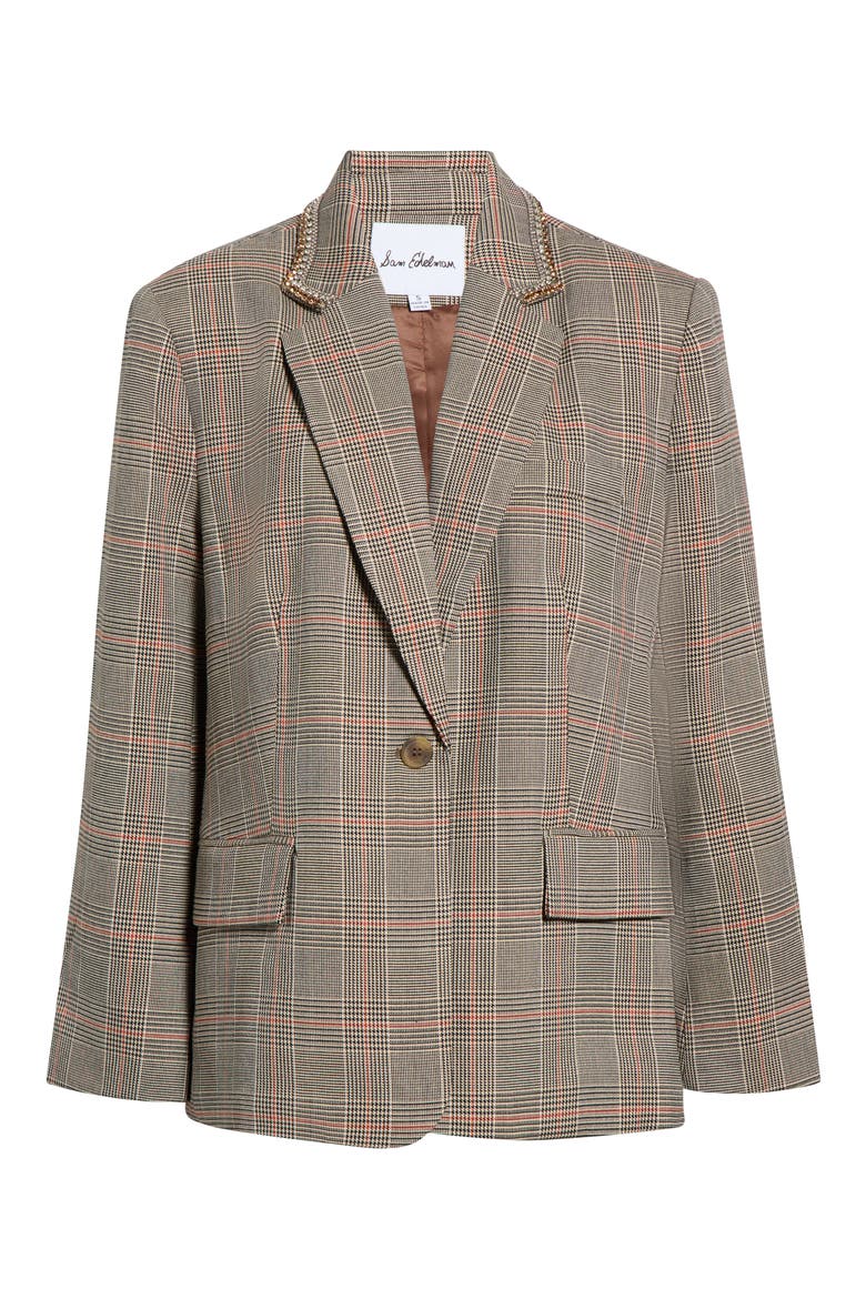 Rhinestone-Trim Oversized Blazer, Main, color, GLEN PLAID