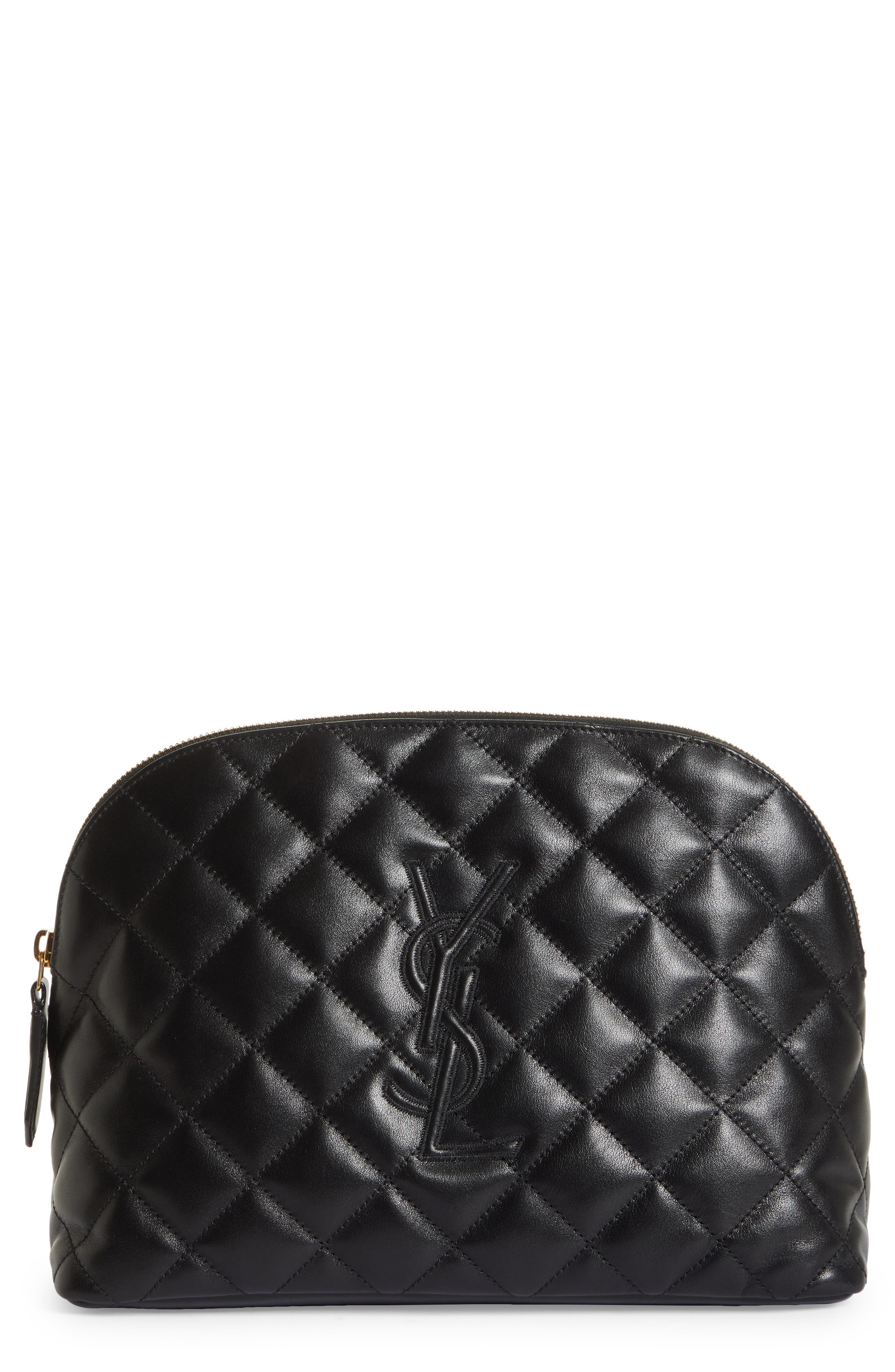 Saint Laurent Large Diamond Quilted Leather Cosmetic Pouch, Main, color, 