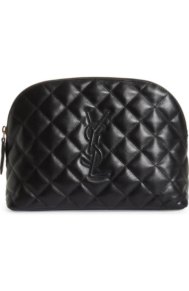 Saint Laurent Large Diamond Quilted Leather Cosmetic Pouch, Main, color,