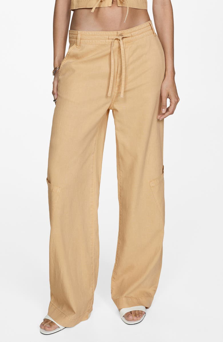 MANGO Drawstring Wide Leg Cargo Pants, Main, color, Sand