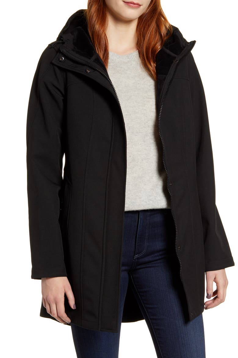 Packable Softshell Hooded Jacket, Main, color, BLACK
