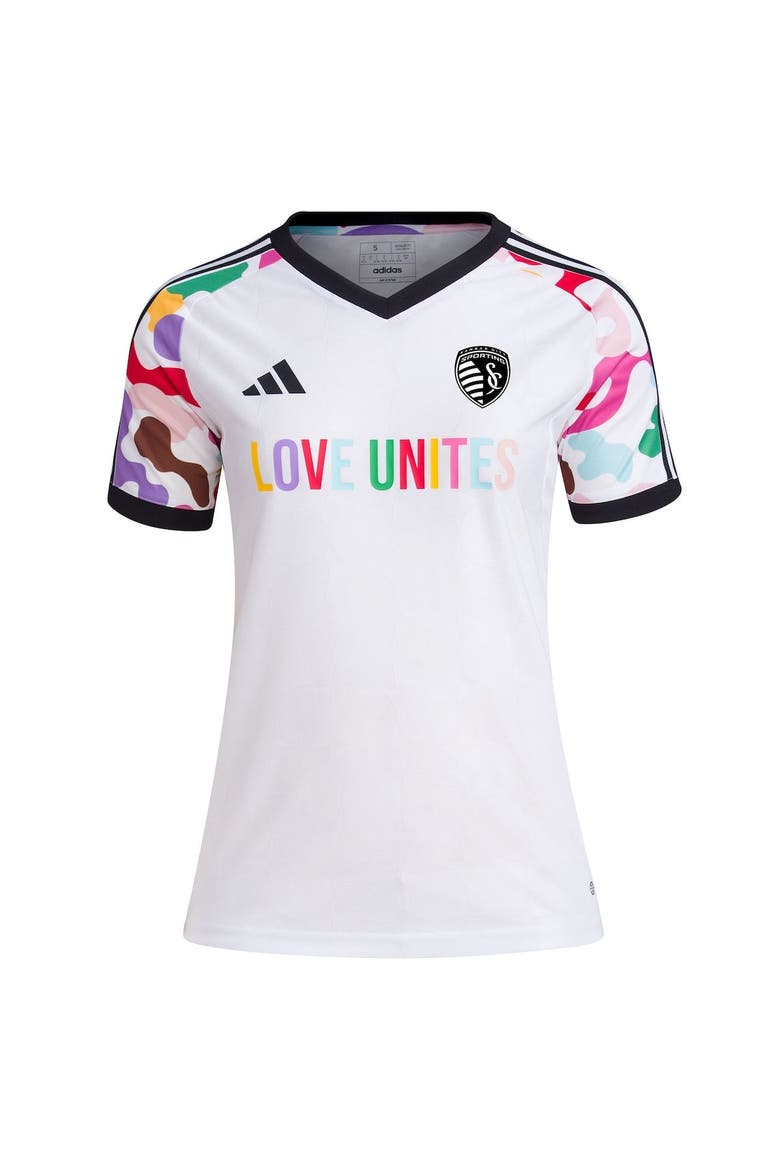 Women's adidas White Sporting Kansas City 2023 Pride Pre-Match Top, Alternate, color, White