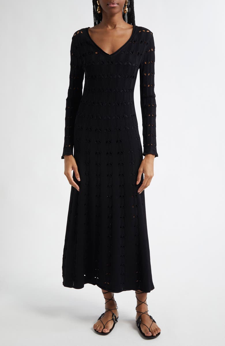Zimmermann Rhiannon Pointelle Maxi Sweater Dress, Main, color, Black