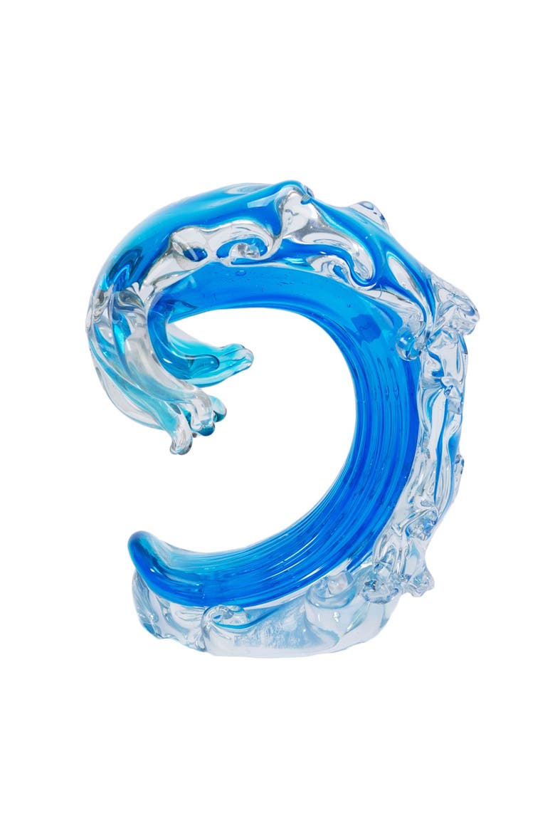 Rolling Ocean Waves 3D Glass Figurine 6.75", Main, color, Blue