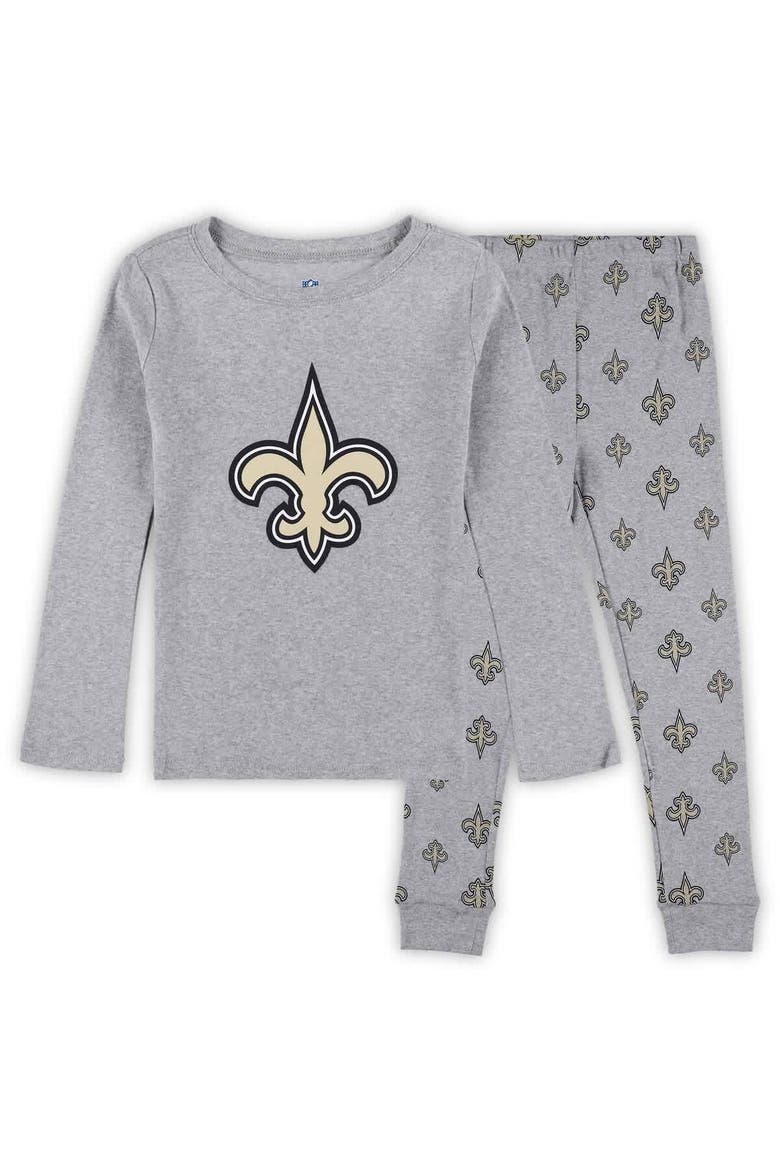 Preschool Heather Gray New Orleans Saints Long Sleeve T-Shirt and Pants Sleep Set, Main, color, Heather Gray