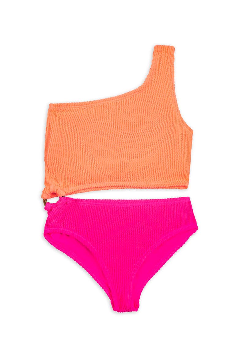 Crinkle Cutout One Piece Swimsuit, Alternate, color, Watermelon and Lipstick Pink