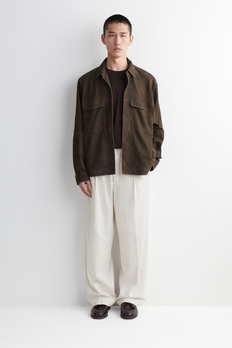 Pleated Relaxed-Fit Wide-Leg Denim Pants, Main, color, NATURAL WHITE