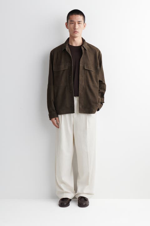 Pleated Relaxed-Fit Wide-Leg Denim Pants
