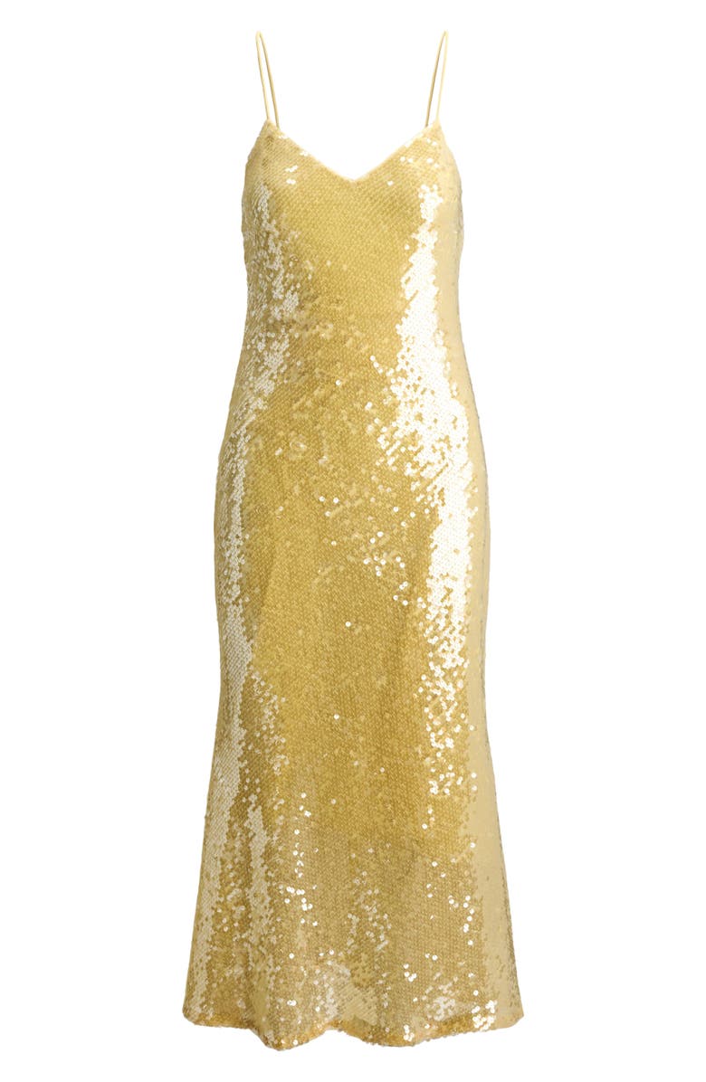 Lauren Ralph Lauren Opaline Luxe Sequin Cocktail Slipdress, Alternate, color, Lemon Sorbet Yellow