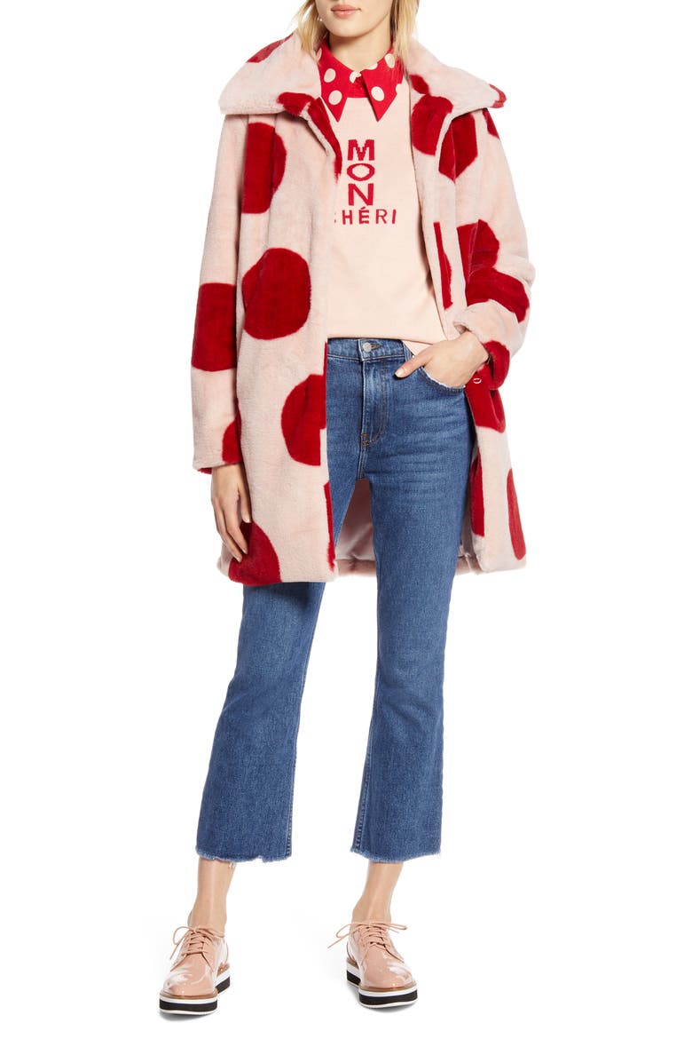 x Atlantic-Pacific Polka Dot Faux Fur Coat (Nordstrom Exclusive), Main, color, PINK- RED SPOTTED DOTS