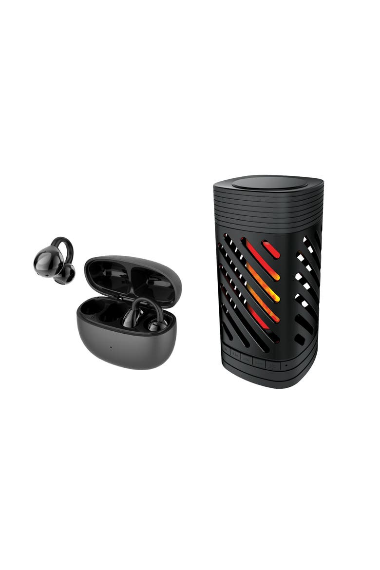 2-in-1 Ambient Flame Lantern Speaker & True Wireless Stereo Earbuds, Main, color, Black